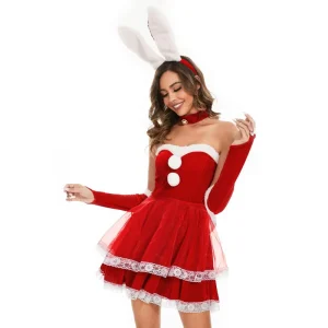 Female Adult Cute Sexy Red Gold Velvet Halloween Stage Performance Christmas Costume European And American Christmas Costume