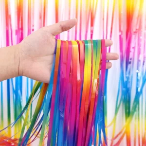 Festival Birthday Party Decorations Supplies Colorful Theme Rainbow Foil Curtain Backdrop Tinsel Foil Fringe Curtains