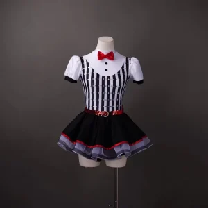 Festival Clown Girl Cosplay Dance Costume Black White Striped Bow Performance Dress Children’s Role Playing Tutu
