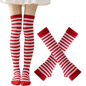 Festival Cosplay Dance High Socks and Gloves Set Halloween Christmas Striped High Knee Socks and Gloves Sets