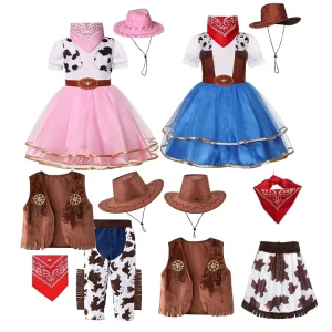 Festival Cowgirl Costume Girls Halloween Party Dress up With Cowboy Hat Kids Performance Tutu Costumes