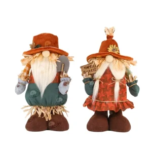 Festival Decoration Plush 13″ Standing Gnome Rudolf Scarecrow Harvest Thanksgiving Autumn Cute Doll Straw Orange Boy Girl