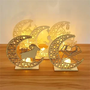 Festival Decoration Wooden Ornament Moon Lamp Ramadan Islam Mosque Eid Mubarak LED Night Light