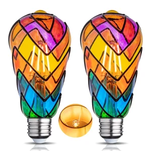 Festival Decorative No Flicker 2 Pack LED Bulbs 120V 230V Hand Painted ST64 Color Stained LED Filament Light Bulb