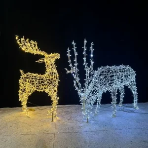 Festival Lighting Outdoor Christmas Street Ornaments Large LED 3D Deer Motif Lights for Shopping Mall Decoration