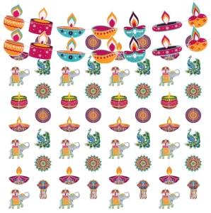 Festival Lights Card Stock Banner Flag Sign Garland Rangoli Ganesha Diya Hindu String Curtain Glittering Non-toxic Happy Party