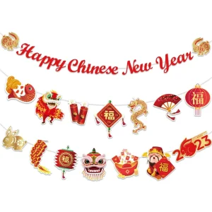 Festival New Year Banner Rabbit Spring Paper Home Decoration Party Decoration 7 Days Event Party Supplies Happy Chinese