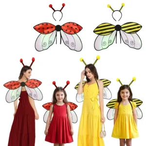 Festival Party Masquerade Bee Ladybug Headband Insect Wings 2-Piece Set Halloween Stage Costume Set