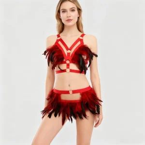 Festival Punk Colorful Feather Harness Lingerie Sexy Queen Style Party Costume for Women