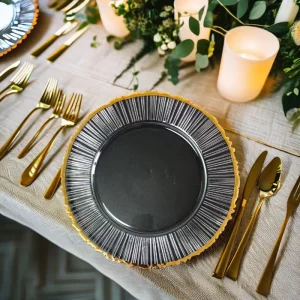 Festival Tableware Gold Rimmed Wedding Glass Charger Plates