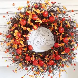Festive Atmosphere Flower Garlands with Small Pumpkin Branches Handmade DIY for Front Door Hanging Welcome Decoration