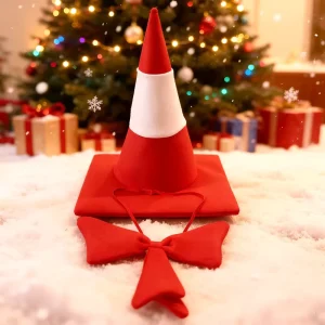 Festive Christmas Cone Hat and Bow Tie for Adults Soft Plush Holiday Party Costume Accessories Fun Santa Inspired Xmas Outfit