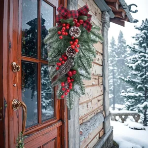 Festive Christmas Door Hangers Wall Decorations Tree with Pinecones Berries Christmas Tree Wreaths Decorations