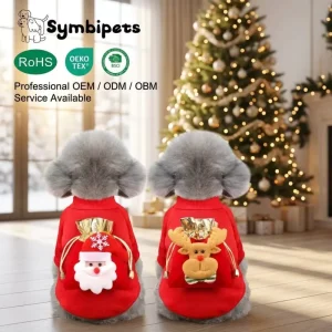 Festive Christmas Gift Pouch Dog Sweatshirt 3D Santa Claus Rudolph Reindeer Applique Pet Party Costume