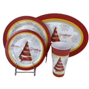 Festive Christmas Melamine Dinnerware Red and White Snowflake Design for Holiday Party and Family Gathering Restaurant and Home