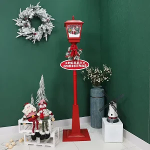 Festive Christmas Street Lamp Decor Light Up Lantern with Snow Globe and Holiday Sign for Home and Yard Displays
