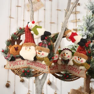Festive Christmas Tabletop Decorations Small Work Vine Wreath Santa Claus Snowman Reindeer Hanging Ornaments New Figurines Toys