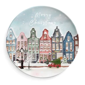 Festive Christmas Town Melamine Dinnerware Set Assorted Plates Bowls for Home and Restaurant Use BPA Free