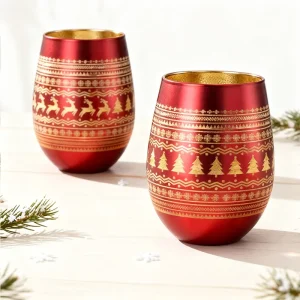 Festive Crystal Lead Free Dishwasher Safe Christmas Wine Tumbler Gingerbread Christmas Tree Pattern Electroplated Stemless