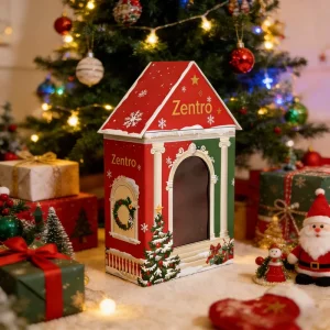 Festive Custom Logo Christmas Gift Box House Shaped Rigid Cardboard Box with Clear Window for Candy and Holiday Packaging