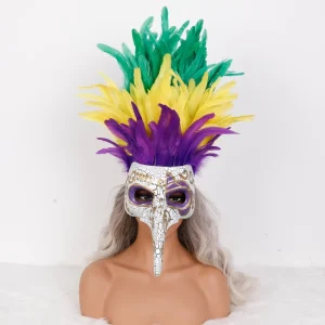 Festive Fashion Hand-Sewn Unisex Feather Mask Soft Professional Cosplay Props Half-Mask Halloween Wedding Carnival Costuming