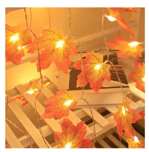 Festive Indoor Outdoor LED Christmas Decorative Lighting Maple Leaf Style Holiday Decorations Battery Operated Warm White String