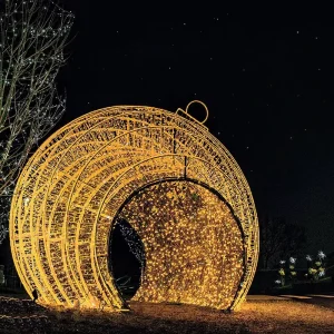 Festive Light Installation Town Center Illumination 3D Welded Structure Giant Walk through Christmas Ball