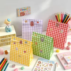 Festive Plaid Kraft Paper Gift Bag with Custom Logo Ideal for Birthday Wedding & Holiday Present Packaging