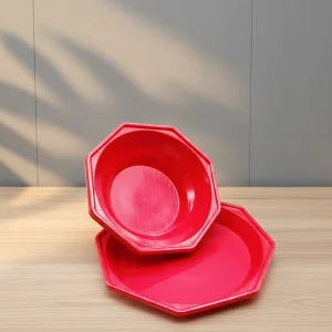 Festive Red Octagonal Plastic Tray Thick Durable Food Grade Serving Tray Universal Tableware Tray for Home Parties & Catering