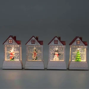 Festive Red Roof White House LED Water Globe Christmas Glitter Light Ornament for Home Decor