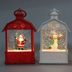 Festive Red White Barn LED Water Globe Christmas Glitter Light Ornament for Home Decor