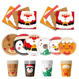 Festive Style Christmas-themed Birthday Party Decorations Including Disposable Tableware Paper Plates Multi Style