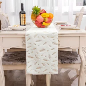Festive Table Decoration Cloth for Holiday Dining Table Styling Christmas Table Runner with Gilded Feathers