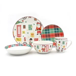 Festive Xmas Dual Pattern Ceramic Dinner Set Santa Snowman Gift Red Green Plaid Mix Porcelain Tableware Custom Holiday Pack