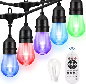 Festoon Lighting Holiday Lighting Waterproof S14 RGB Bulb 48ft Outdoor Decorative RGB Led Fairy String Light