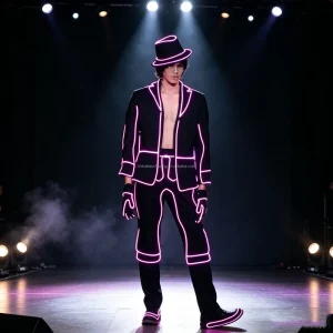 Fiber Optic MJ Costume Luminous Dance Suit for Stage Show Rave Music Festival Halloween Club DJ Performance Carnival Party