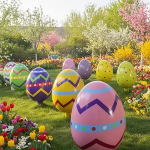 Fiberglass Easter Bunny Egg Decoration, Large, Waterproof, UV-Resistant, Outdoor