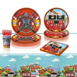 Fire Truck Birthday Party Supplies Birthday Party Decorations for Boys Balloons Plates Napkins Tablecloth Themed Party Supplies