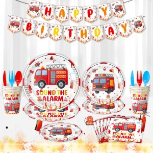 Fire Truck Birthday Party Tableware Decorations First Birthday Gift Bunting Paper Plates Party Paper Decoration Set