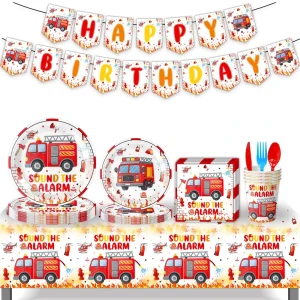 Fire Truck Halloween Party Supplies Birthday Venue Decoration Props Cartoon Style Paper Table Decoration Set Tray Cup