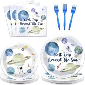First Trip Around the Sun Birthday Party Supplies Outer Space Themed Party Disposable Tableware Set Sun Theme Party Decoration