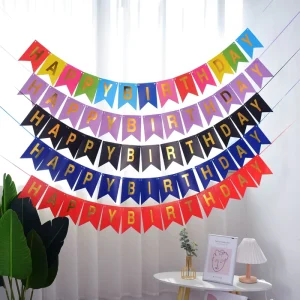Fish Tail Happy Birthday Flag Bunting Birthday Party Wall Decoration Gold Stamping Hanging Paper Birthday Banner