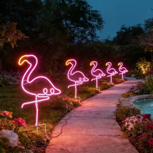 Flamingo Animal Themed Art Deco LED Neon Sign Metal Frame High Quality Home Decor Outdoor Use Floor Mount Installation