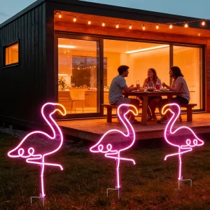 Flamingo Art Deco LED Neon Sign Metal Floor Mount Home & Outdoor Animal Pattern All Seasons