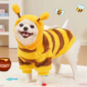 Fleece-Lined Simple Polyester Warm Dog Halloween Costume Bee Outfit Winter Pet Clothes French Bulldog Teddy Bichon Small Medium