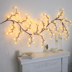 Flexible Vine Twig Light Plum Blossom and Maple Leaf Motif Fairy Lights with Remote Control for Christmas Event Room Decoration