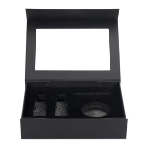 Flip Rigid Gift Boxes with Clear PVC Window with Multi Compartment EVA Foam Insert for Luxury Skincare Cosmetic Bottle Packaging