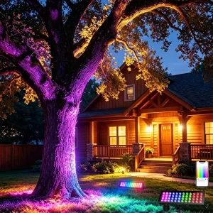 Flood Lights 96W RGB Color Changing with Tree Dyed Effect IP65 Waterproof for Holiday Decoration Landscape LED Lighting