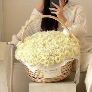 Flower Basket With Flowers Flower Arrangement For Valentine’s Day Mother’s Day For Giving As A Bouquet A Hug Bucket Of Flowers