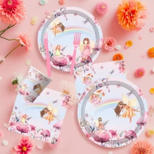 Flower Fairy Princess Disposable Paper Tableware for Children’s Birthday Party Decorations Girl Favors